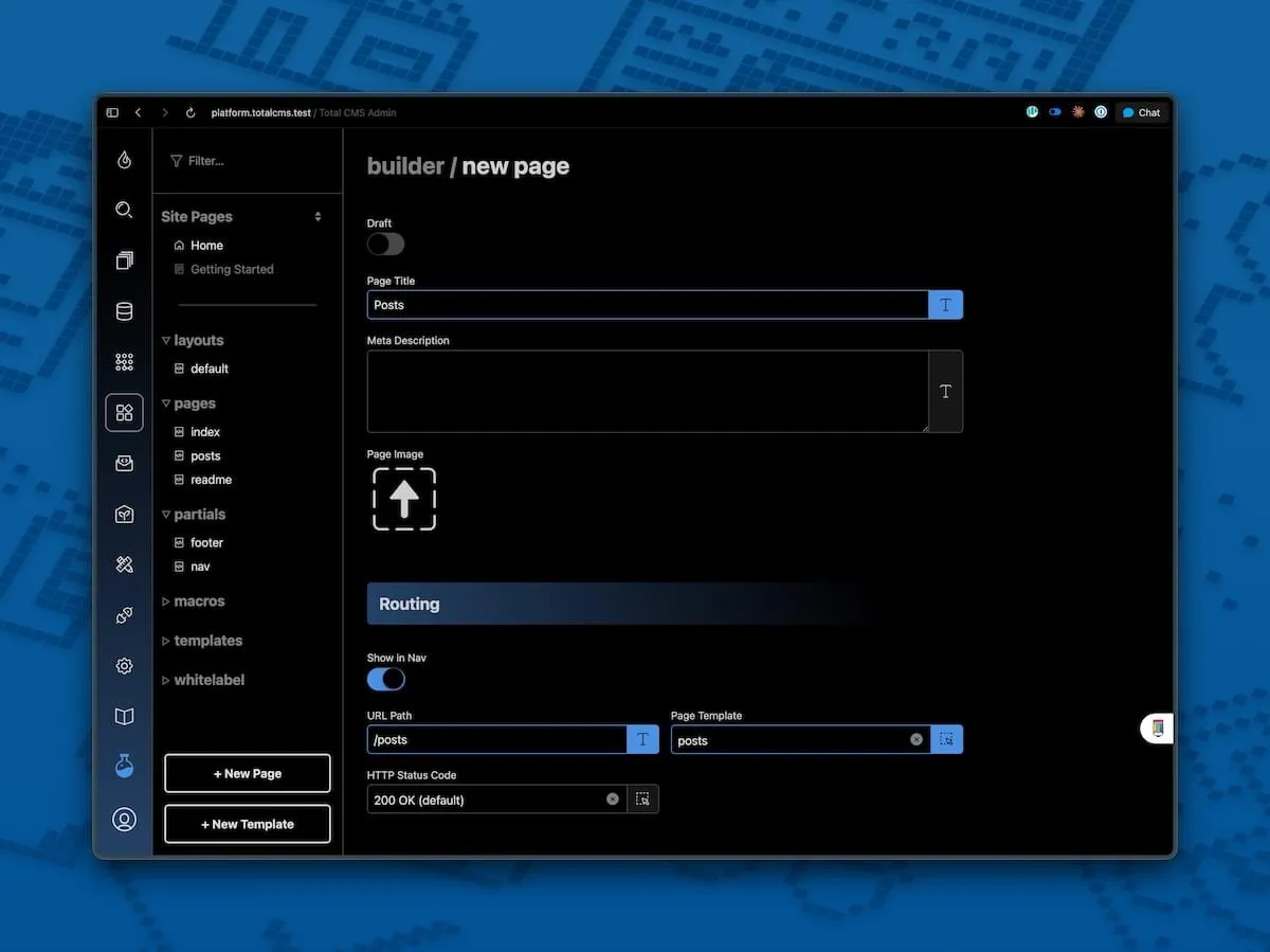 Site Builder — new page