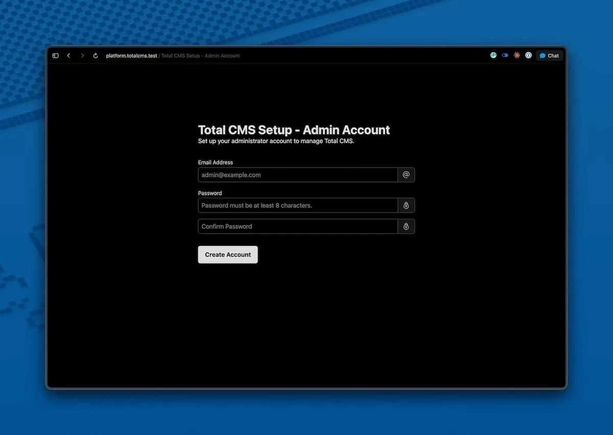 Setup Wizard — Admin account