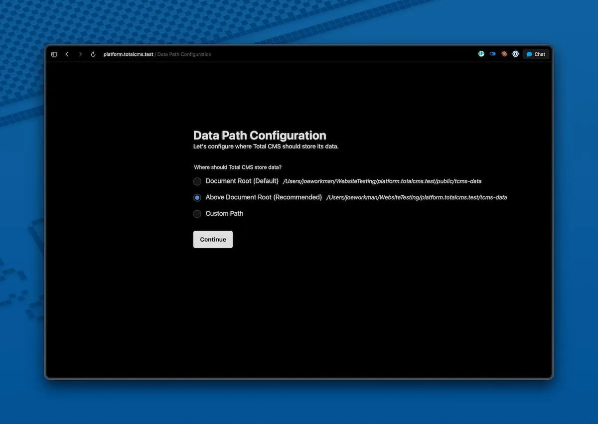 Setup Wizard — Data path