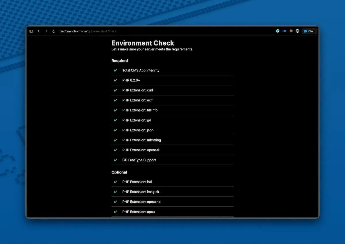 Setup Wizard — Environment check