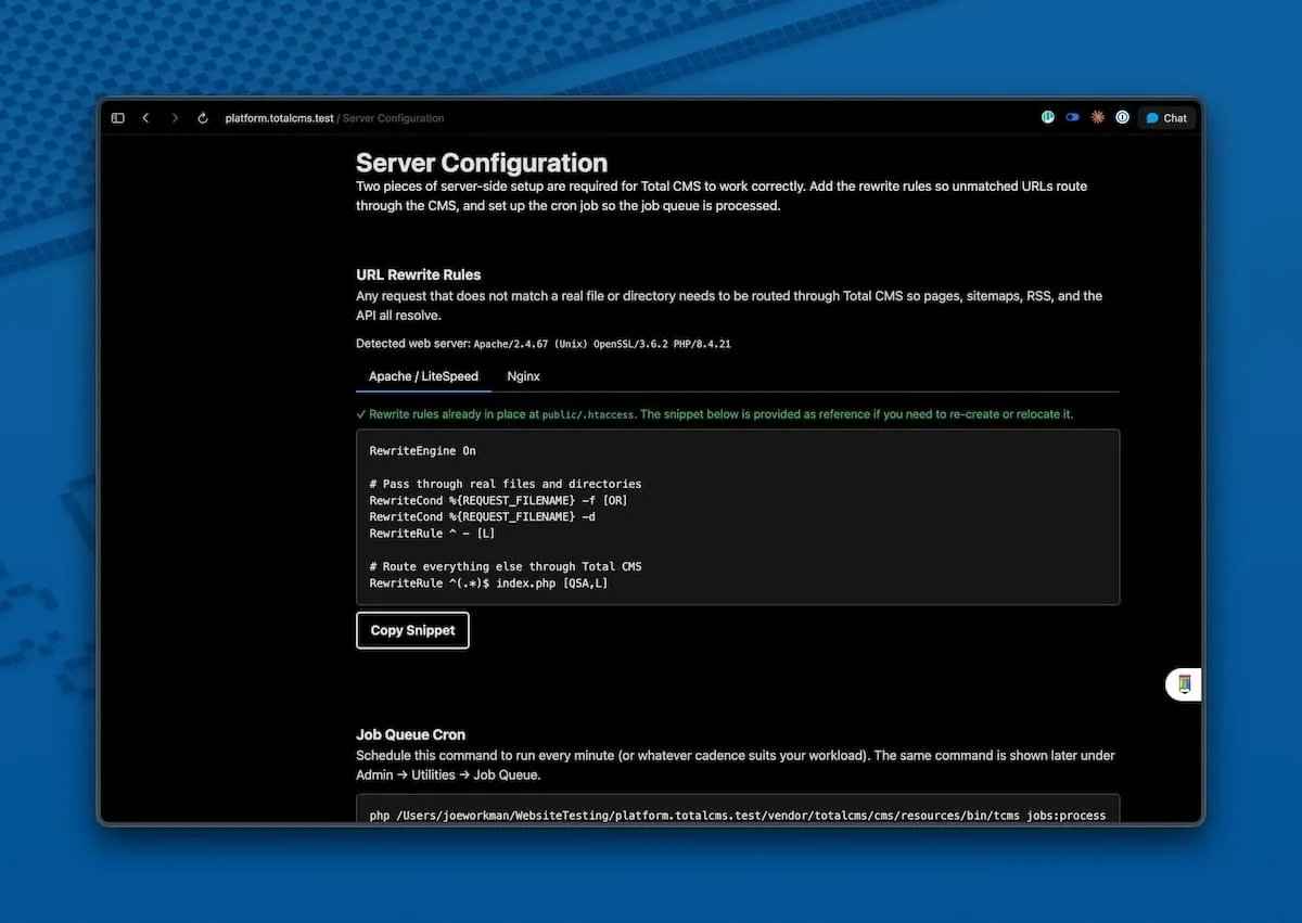 Setup Wizard — Server config